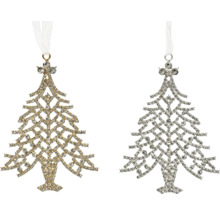 Dve ozdoby na vianočný stromček v tvare stromčeka, zdobené kamienkami.