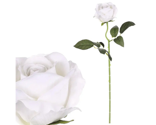 Umelá kvetina ruža biela 50 cm Dekoratívna umelá ruža, biely kvet so zeleným stonkom a listami