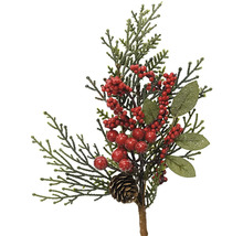 Dekoratívna vetva s červenými bobuľami, vetvami jedle a šiškami na vianočné dekorácie