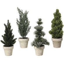 Štyri umelé izbové rastliny v kvetináčoch