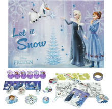 Adventný kalendár Disney Frozen s motívmi Elsy a Anny, pečiatkami, nálepkami, omaľovánkami a kancelárskymi potrebami