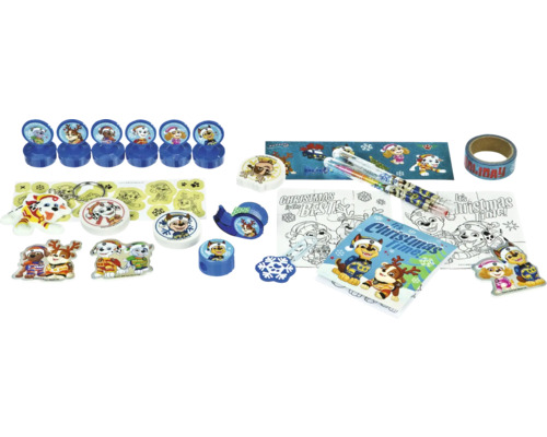Paw Patrol adventný kalendár s nálepkami, pečiatkami, perami a baliacim papierom