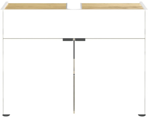 Kúpeľňová skrinka pod umývadlo Forano biela 80x60 cm Skrinka pod umývadlo s dvomi dvierkami a drevenou doskou