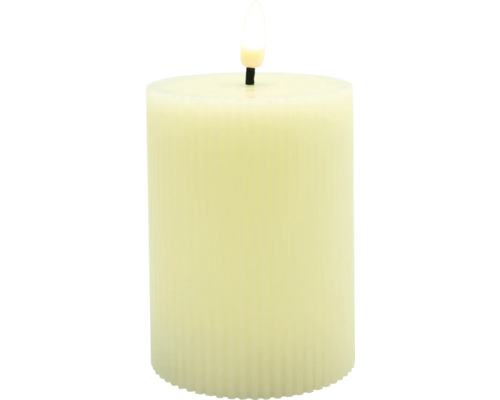 LED sviečka Lafiora drážkovaná Ø 7,5 cm, výška 12,5 cm, krémová, časovač 6 h Dekoratívna LED sviečka