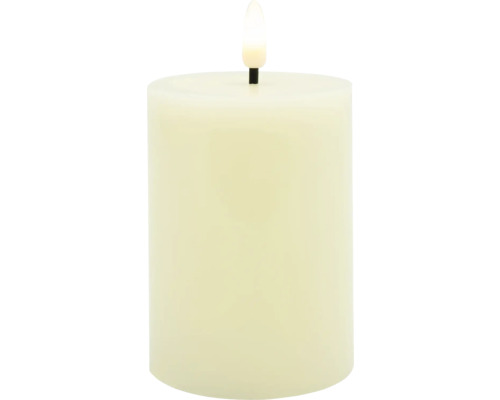 LED sviečka Lafiora hladká Ø 7,5 cm, výška 12,5 cm, krémová, časovač 6 h Dekoratívna LED sviečka pre vnútorné použitie