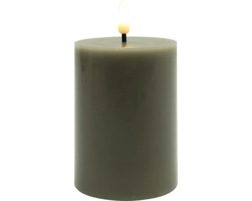 LED sviečka Lafiora hladká Ø 7,5 cm, výška 12,5 cm, sivá, časovač 6 h Dekoratívna vosková sviečka s LED plameňom