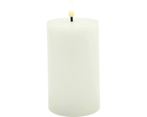 LED sviečka Lafiora hladká Ø 7,5 cm, výška 15 cm, biela, časovač 6 h Dekoračná sviečka s elektronickým plameňom