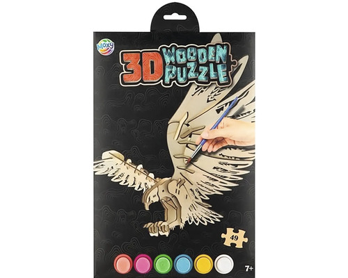 3D drevené puzzle orol s farbami a štetcom