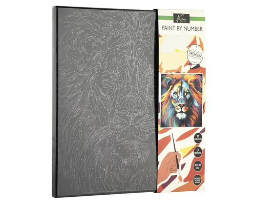 Súprava na maľovanie podľa čísel s motívom leva, vrátane 17 farieb a troch štetcov, veľkosť obrázka 30 x 30 centimetrov