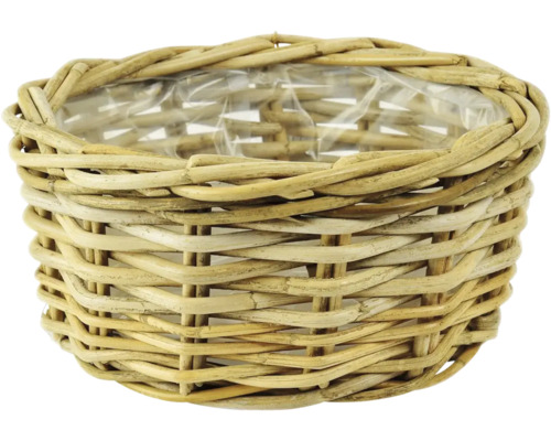 Ratanový obal na kvetináč Ø 31 cm x 14 cm sivý s igelitovou výplňou Prútený kvetináč s fóliou