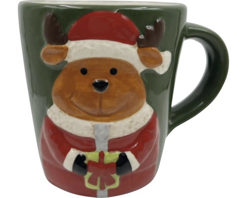 Hrnček s motívom losa a čiapkou Santa Clausa