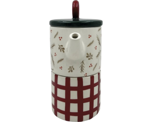 Keramická čajová kanvica s károvaným vzorom a vianočnými motívmi