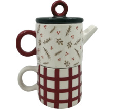 Čajová kanvica s šálkou, s kockovaným vzorom a rastlinnými motívmi