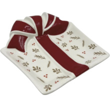 Dekoratívna misa v tvare darčeka so stuhou a vianočným vzorom