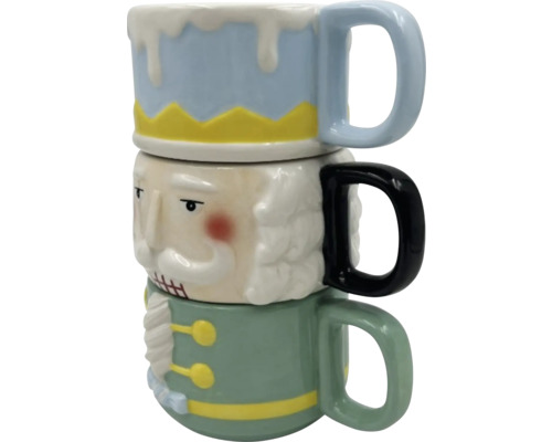 Tri naskladané hrnčeky s dizajnom luskáčika