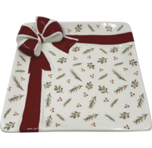 Štvorcový servírovací tanier s mašľou a vzorom darčekovej stuhy