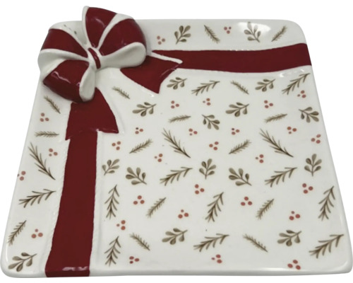 Štvorcový servírovací tanier s mašľou a vzorom darčekovej stuhy