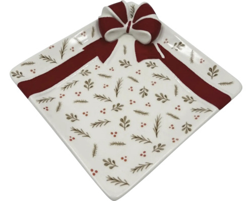 Štvorcový porcelánový tanier s motívom darčekovej stuhy a mašle