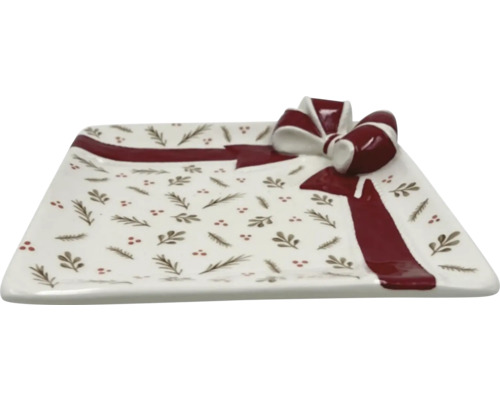 Dekoratívna obdĺžniková servírovacia doska s motívom stuhy a rastlinným vzorom.