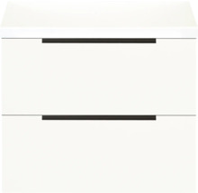 Biela spodná skrinka s dvomi zásuvkami a úchytkami