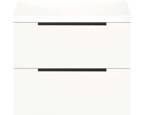 Biela spodná skrinka s dvomi zásuvkami a úchytkami