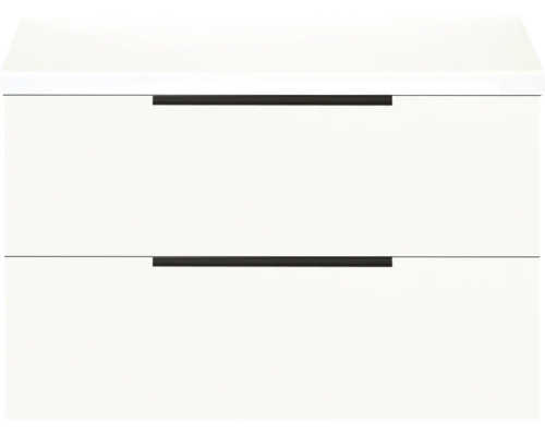 Biela skrinka pod umývadlo s dvoma zásuvkami a úchytkami