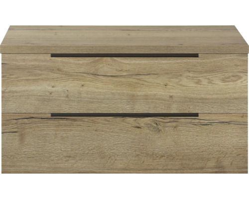 Skrinka pod umývadlo s dvomi zásuvkami vo vzhľade dreva