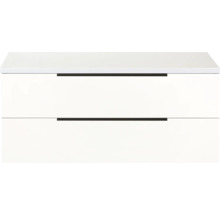 Biela skrinka pod umývadlo s dvoma zásuvkami a úchytkami