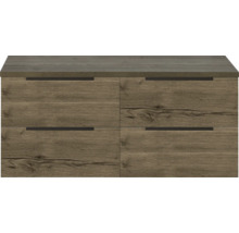 Skrinka pod umývadlo so štyrmi zásuvkami s dreveným vzhľadom