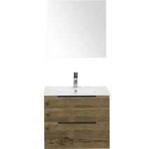 Umývadlová zostava so zrkadlom a dvomi zásuvkami v dizajne dreva