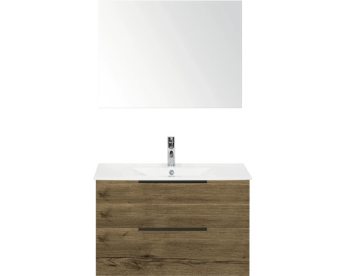 Kúpeľňová zostava Sanox Seville 80 cm tabacco Umyvadlová skrinka so zrkadlom, dve zásuvky a umývadlo