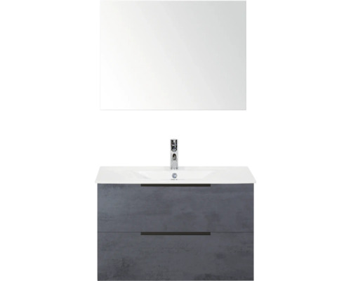 Kúpeľňová zostava Sanox Seville 80 cm betón antracit Kombinácia umývadla so zrkadlom, umývadlom a spodnou skrinkou