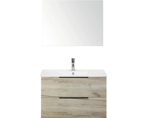 Kúpeľňová zostava Sanox Seville 80 cm craft oak Umývadlová zostava so zrkadlom, umývadlom a dvoma zásuvkami