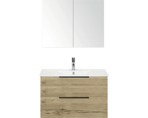 Umývadlová kombinácia so zrkadlovou skrinkou, umývadlom, batériou a spodnou skrinkou