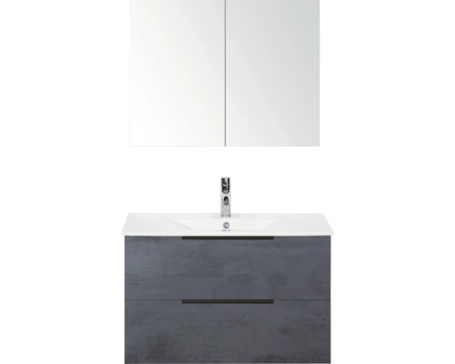 Umývadlo s umývadlovou skrinkou, umývadlovou batériou a zrkadlovou skrinkou