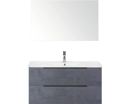 Kúpeľňová zostava Sanox Seville 100 cm betón antracit Kombinácia umývadla s umývadlom, spodnou skrinkou a zrkadlom do kúpeľne