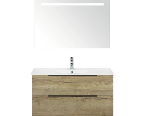 Skrinka pod umývadlo s dvoma zásuvkami, umývadlom a osvetleným zrkadlom do kúpeľne