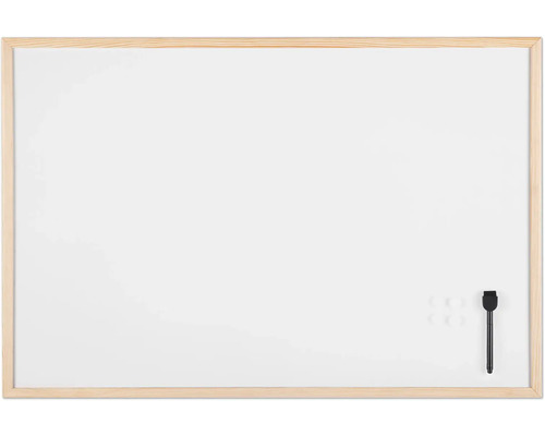 Biela tabuľa s dreveným rámom, fixkou a magnetmi