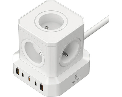Biela zásuvková kocka s USB portami