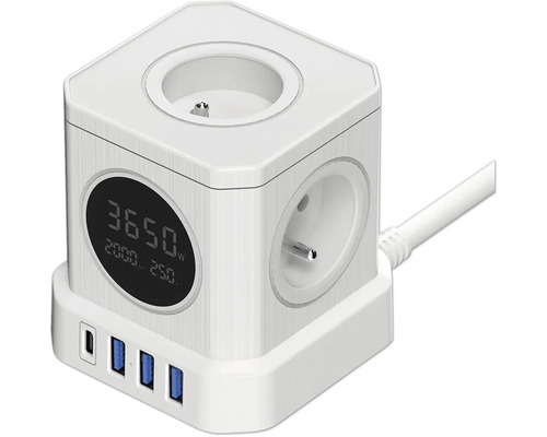Kocková zásuvková lišta s USB portami a displejom