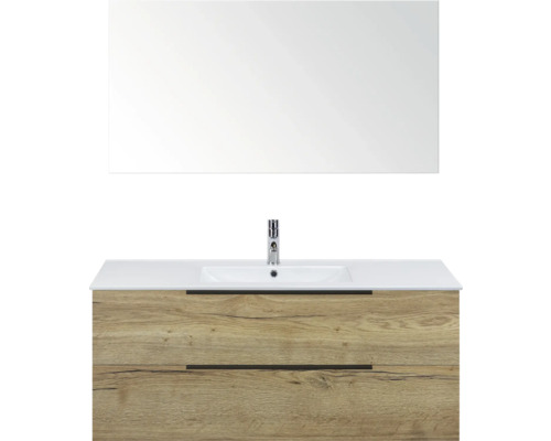 Umývadlová skrinka so zrkadlom, vzhľad dreva a dve zásuvky do kúpeľne