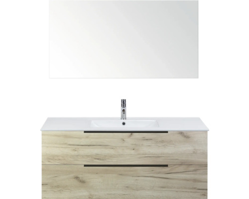 Umyvadlová zostava so zrkadlom, umývadlom a spodnou skrinkou s dvoma zásuvkami