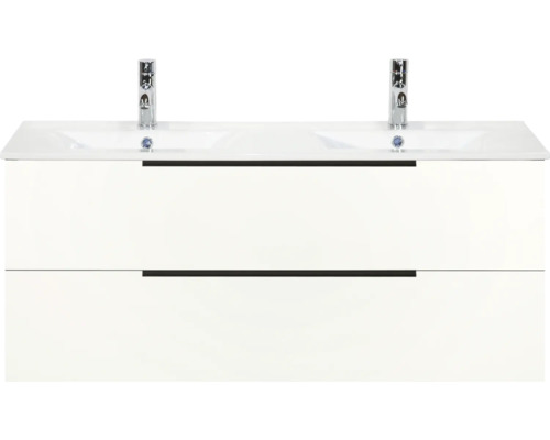 Skrinka pod umývadlo s dvoma umývadlami a dvoma zásuvkami