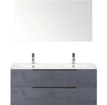 Skrinka pod umývadlo s dvomi zásuvkami, umývadlom na dosku a zrkadlom