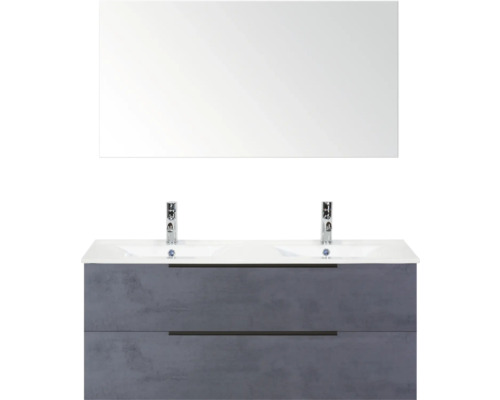 Skrinka pod umývadlo s dvomi zásuvkami, umývadlom na dosku a zrkadlom