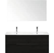 Umývadlo so zrkadlom, spodnou skrinkou, dvoma umývadlami a vodovodnými batériami