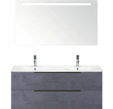 Umývadlová skrinka s dvomi umývadlami, spodná skrinka s dvomi zásuvkami a zrkadlo s osvetlením do kúpeľne