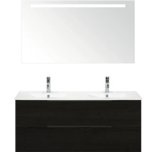 Zostava umývadla s dvojitým umývadlom, spodnou skrinkou a zrkadlom s osvetlením