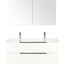 Dvojité umývadlo so skrinkou a zrkadlovou skrinkou do kúpeľne