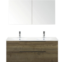 Skrinka s umývadlom s dvoma umývadlami, zásuvkami a zrkadlovou skrinkou